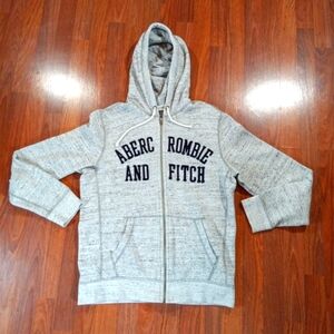 Abercrombie & Fitch Men's Full-Zip Logo Hoodie Heather Grey Size  Medium